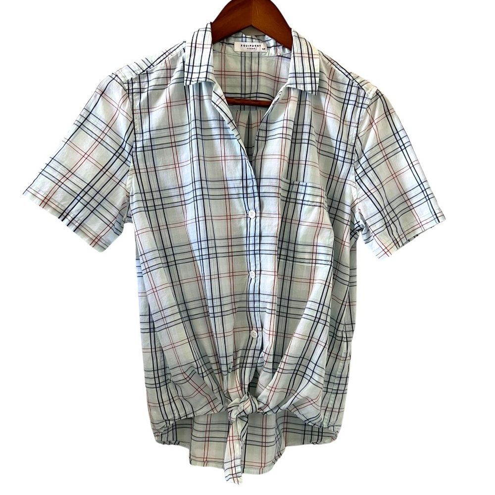 Equipment Keira Tie Front Shirt In Mint Julep Multi Plaid Size S